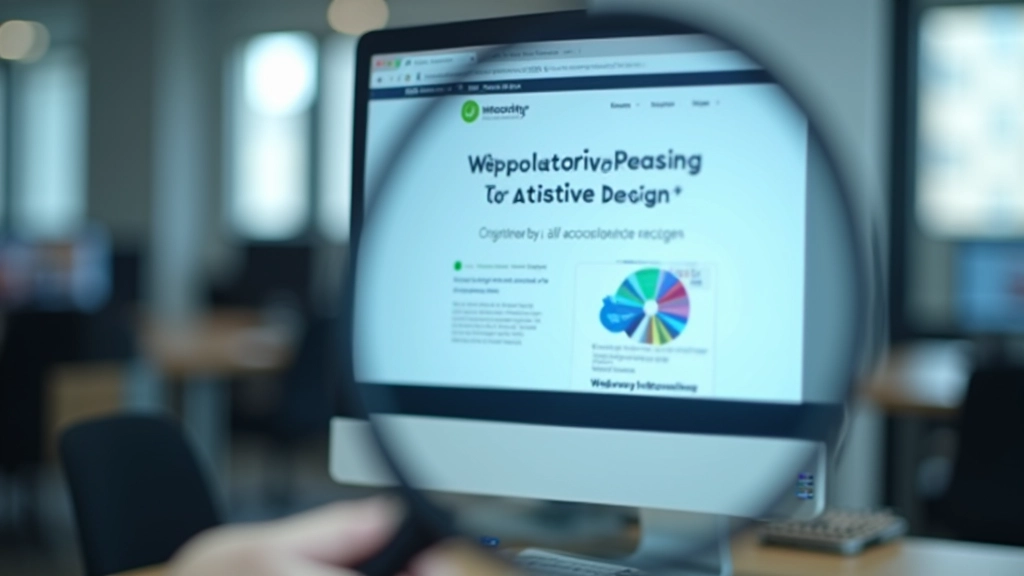 Monitor displaying magnified website content at 200% zoom level, showing enlarged text and interface elements for low-vision users