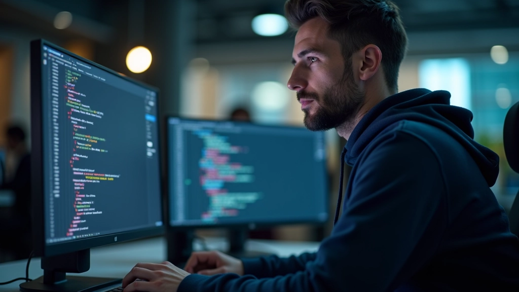 Developer working with accessibility testing tools displayed on dual monitors