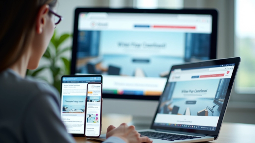 Multiple device screens showing responsive design adaptation from desktop to tablet to mobile with proper text reflow and touch target sizing